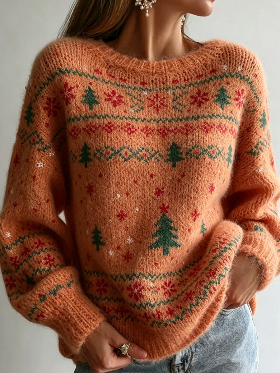 Orange Fair Isle Christmas Tree Sweater