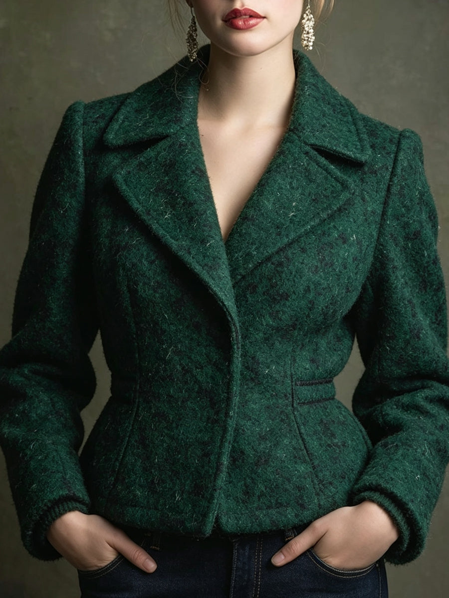 Green Fuzzy Wool Peplum Jacket