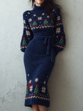 Navy Fair Isle Turtleneck Knit Dress