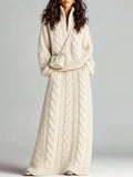 Cream Cable Knit Half-Zip Sweater and Skirt Set