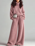 Pink Fuzzy Knit Turtleneck Sweater and Pants Set