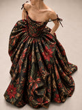 Black Christmas Print Ball Gown