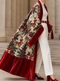 Cream Reindeer Print Velvet Trim Cape