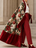 Cream Ornament Print Velvet Trim Cape