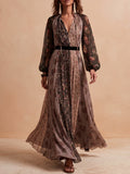 Brown Floral Chiffon Maxi Dress