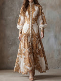 Cream Gold Paisley Chiffon Maxi Dress