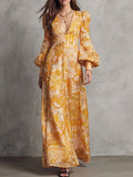 Yellow Abstract Print Chiffon Maxi Dress