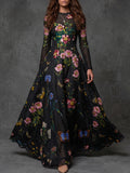 Black Floral Embroidered Sheer Maxi Dress