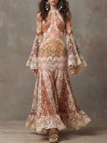 Multicolor Paisley Lace Bell Sleeve Maxi Dress