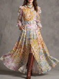 Multicolor Floral Chiffon Maxi Dress