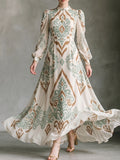 Cream Ikat Print Chiffon Maxi Dress