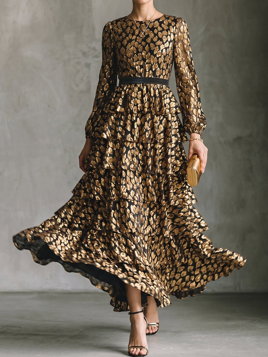 Black Gold Abstract Print Maxi Dress