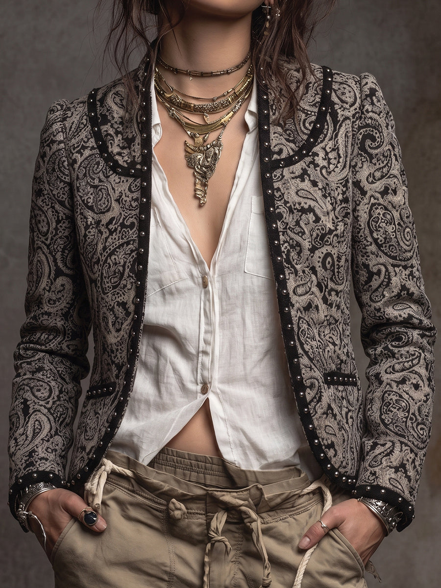 Grey Paisley Studded Blazer