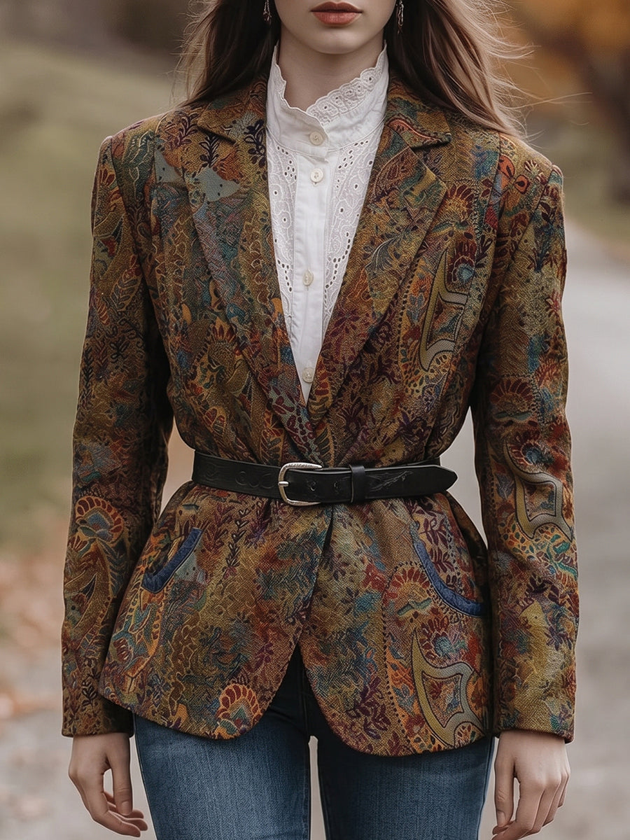 Multicolor Paisley Belted Blazer