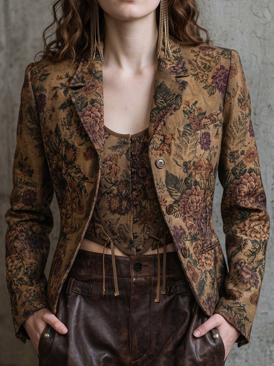 Brown Floral Corset Blazer