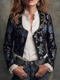 Black Floral Embroidered Cropped Jacket