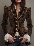 Brown Velvet Gold Piped Blazer