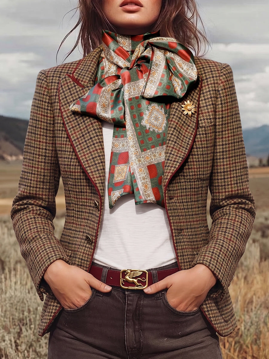 Brown Houndstooth Plaid Blazer