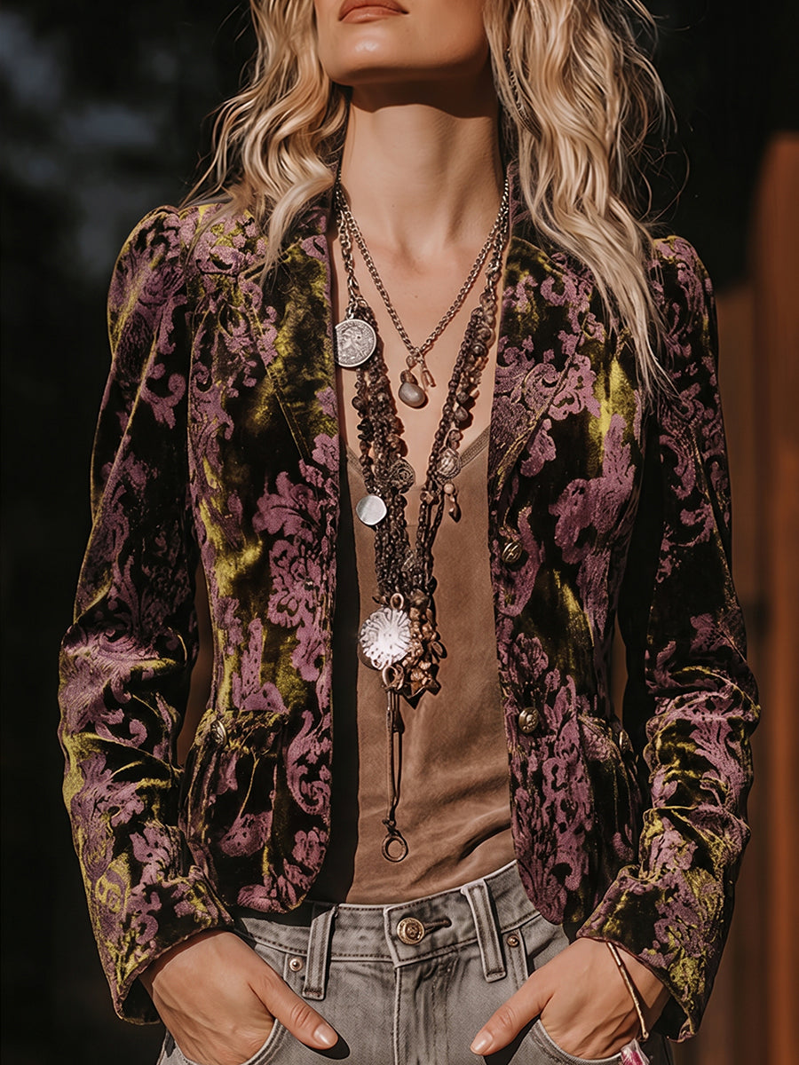 Purple Velvet Damask Blazer