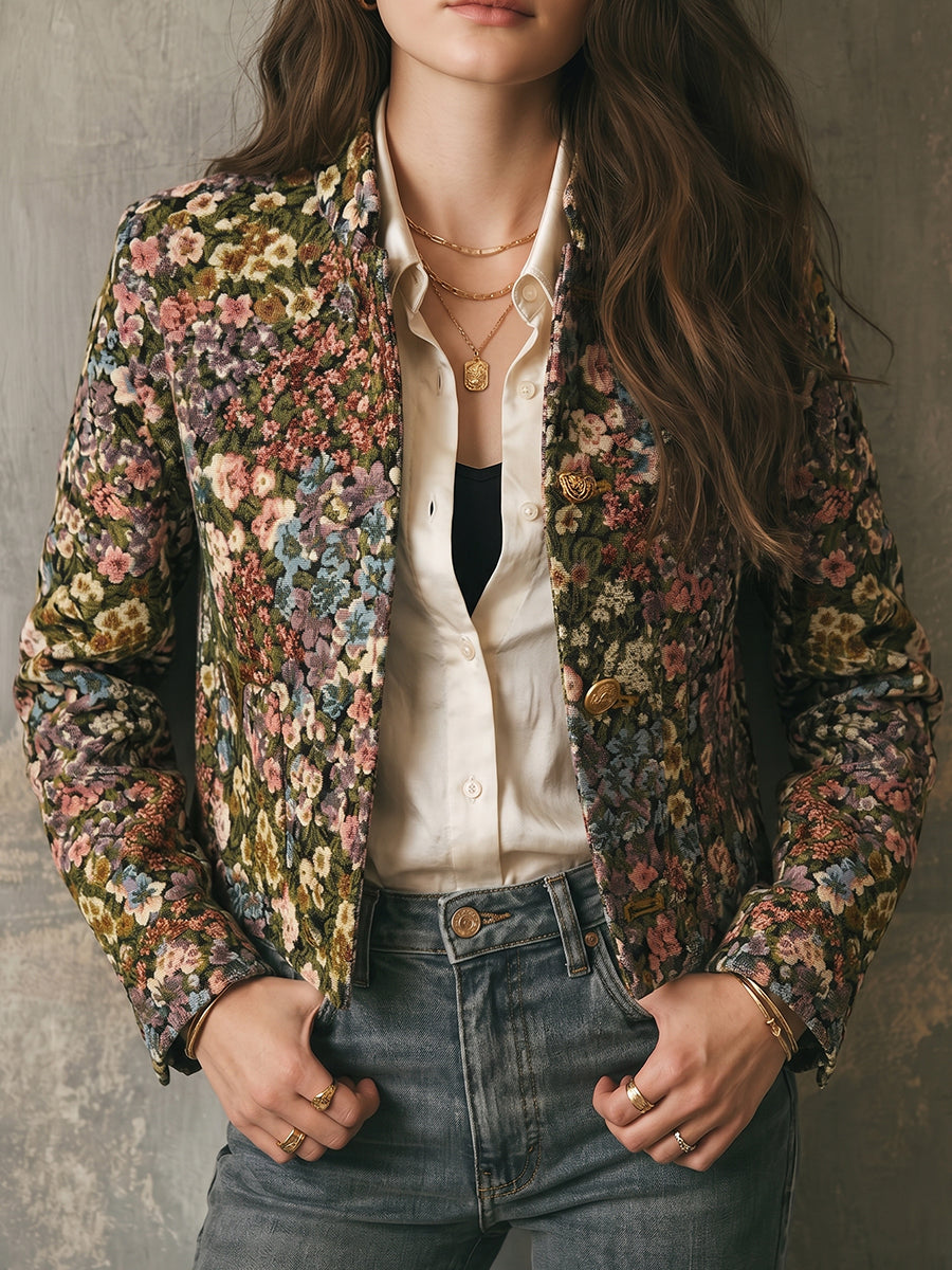 Green Floral Tapestry Blazer