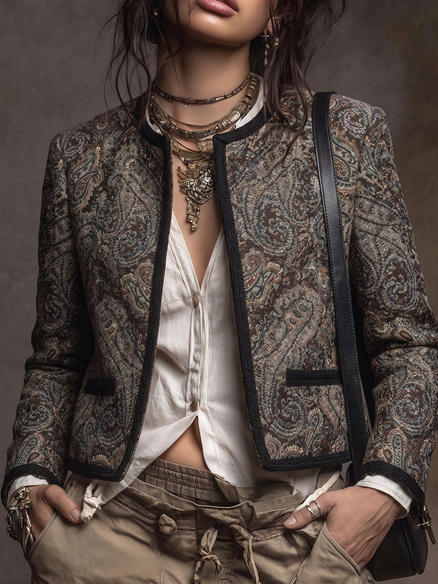 Grey Paisley Studded Blazer