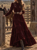 Burgundy Velvet Embroidered Maxi Dress