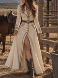 Cream Western Embroidered Maxi Dress