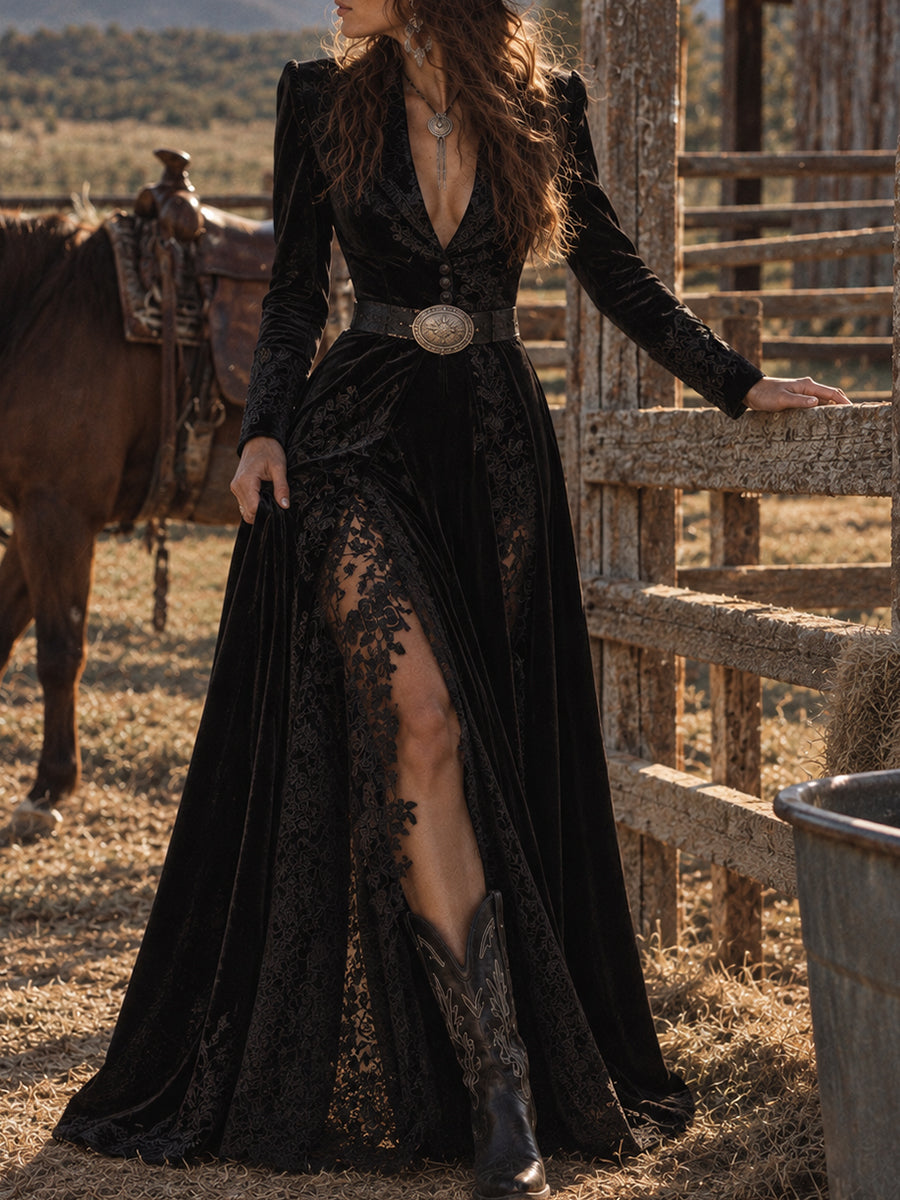 Black Velvet Lace Maxi Dress