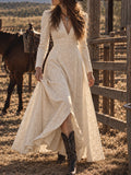 Cream Textured Western Maxi Dress