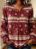Burgundy Snowflake Fair Isle Blouse