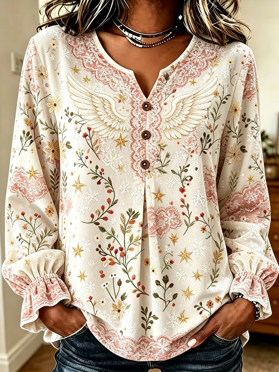 Cream Angel Wing Embroidered Blouse
