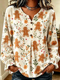 Cream Gingerbread Man Print Blouse