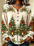 Cream Christmas Tree Print Blouse