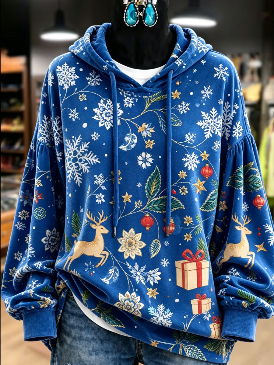 Blue Christmas Reindeer Hoodie