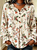 Cream Christmas Tree Floral Blouse