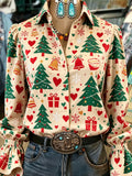 Cream Christmas Tree Heart Print Shirt