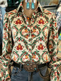 Cream Christmas Wreath Print Shirt