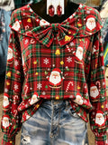 Red Plaid Santa Claus Velvet Blouse