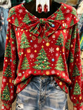 Burgundy Gold Snowflake Velvet Blouse