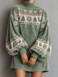 Sage Green Corduroy Fair Isle Tunic Dress