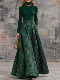 Green Jacquard Pleated Maxi Skirt Set