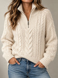 Cream Cable Knit Quarter Zip Sweater