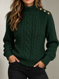 Dark Green Cable Knit Button Shoulder Sweater
