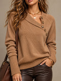 Camel Asymmetric Button Neck Sweater