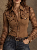 Camel Sheer Western Button Front Shirt
