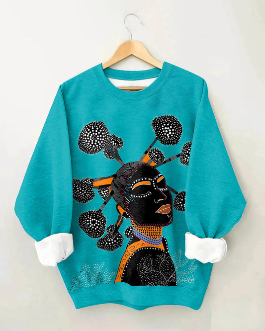 Black Woman Art Graffiti Crewneck Long Sleeve Sweatshirt
