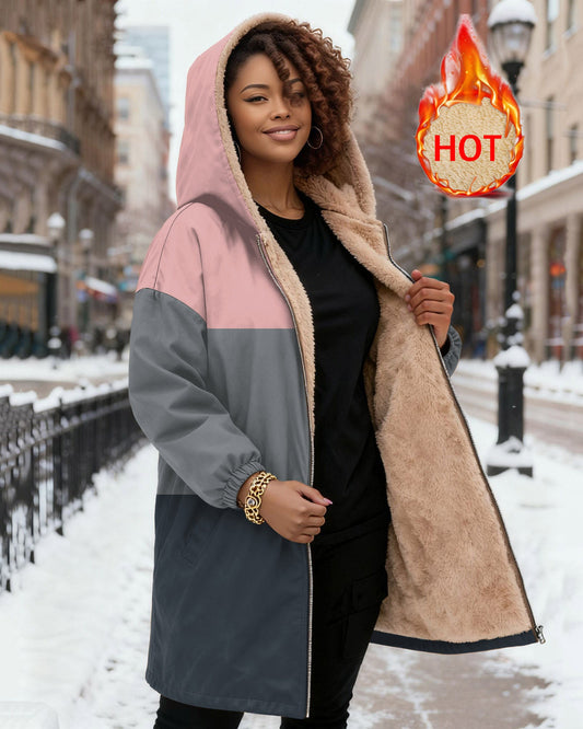 Simple Color Blocking Long Sleeve Zip-Up Fleece Long Hoodies