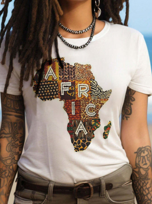 Women's Africa Map Pattern Print Short Sleeve T-Shirt