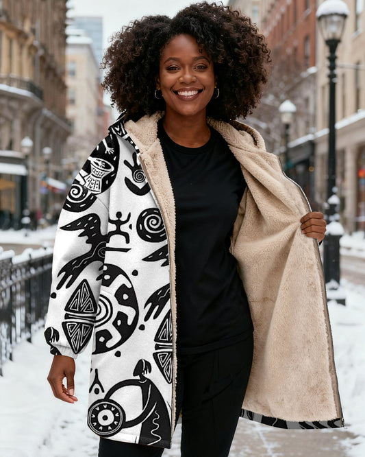 Retro Totem Prints Long Sleeve Zip-Up Fleece Long Hoodies