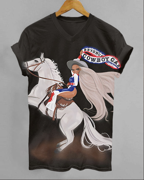 Music Festival Cartoon Cowboy Carter V-neck Short Sleeve Tshirt